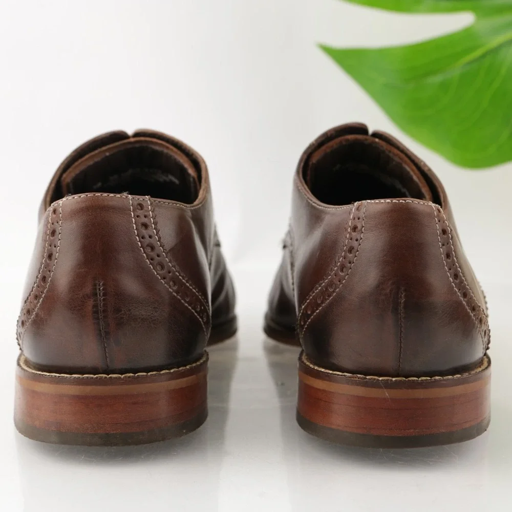 Florsheim Mens Castellano Oxford Size 10 WIDE 3E Brown Leather Derby Dress Shoes